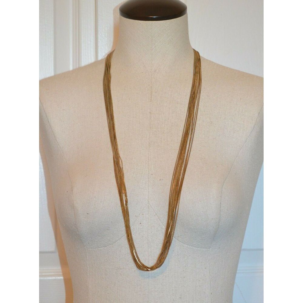 Vintage Long Multi- Strand (14)  Gold Toned Flat Chain Necklace 35"‎